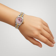 Afbeelding in Gallery-weergave laden, Dameshorloge met roze dweil diamanten wijzerplaat Rolex Datumjust tweekleurig

