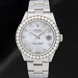 Rolex 34mm Oyster-armband 1500 Wit Parelmoeren Diamanten Wijzerplaat Horloge