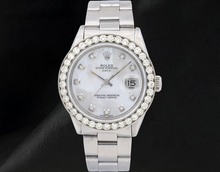 Afbeelding in Gallery-weergave laden, Rolex 34mm Oyster-armband 1500 Wit Parelmoeren Diamanten Wijzerplaat Horloge
