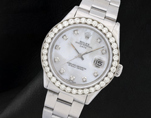 Afbeelding in Gallery-weergave laden, Rolex 34mm Oyster-armband 1500 Wit Parelmoeren Diamanten Wijzerplaat Horloge
