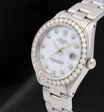Afbeelding in Gallery-weergave laden, Rolex 34mm Oyster-armband 1500 Wit Parelmoeren Diamanten Wijzerplaat Horloge
