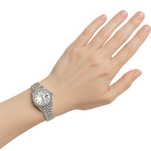 Afbeelding in Gallery-weergave laden, Zilveren diamanten rand Rolex Datumjust horloge roestvrijstalen armband
