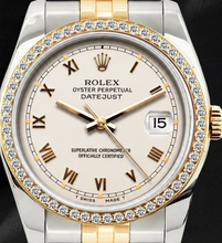 Afbeelding in Gallery-weergave laden, Rolex 36mm Datejust 16233 Tweekleurig Horloge met Ivoorkleurige Romeinse Wijzerplaat
