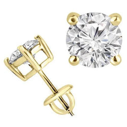 3 Ct Solitaire Rond Geslepen Natuurlijke Echte (Niet labgekweekt) Diamanten Oorknop Geelgoud