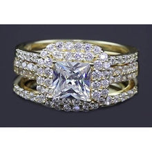 Afbeelding in Gallery-weergave laden, 3 Karaat Prinses Geslepen Echt Diamanten Halo Geel Gouden Ring

