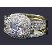 Afbeelding in Gallery-weergave laden, 3 Karaat Prinses Geslepen Echt Diamanten Halo Geel Gouden Ring
