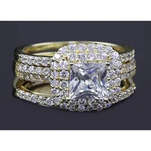 Afbeelding in Gallery-weergave laden, 3 Karaat Prinses Geslepen Echt Diamanten Halo Geel Gouden Ring
