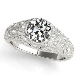 3 Karaat Ronde Oude Mijn Geslepen Echt Diamanten Ring Filigraan Vintage Stijl