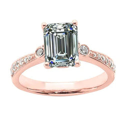 Antieke Stijl Ring met 3 Karaat Smaragd uit de aarde gewonnen Diamant