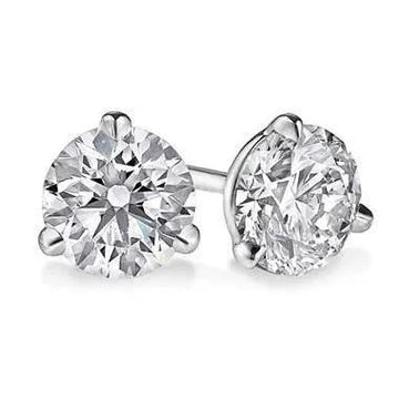 3 Prong Set Ronde Echt Diamant 2 Karaats Solitaire Stud Dames Oorbel