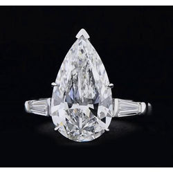 Driesteens Natuurlijke Echte Diamanten (Niet Labgekweekt) Ring 3.50 Karaat Peer Centraal Witgoud 14K