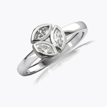 3 Stenen Markiezin Echt Diamanten Verlovingsring Bezel Set 3 Karaat Witgoud