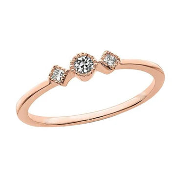 3 Stenen Prinses & Ronde Oude Mijn Geslepen Echt Diamanten Ring Rosé Goud 1 Karaat