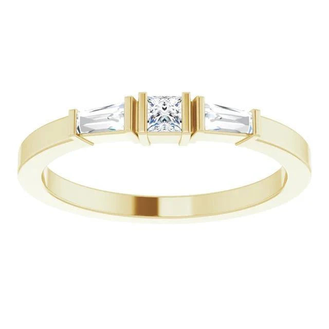 3 Stenen Ring 1,10 Karaat Prinses & Stokbrood Natuurlijk Diamanten Geel Goud 14K