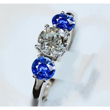 Afbeelding in Gallery-weergave laden, 3 Stenen Ring Echt Diamant &amp; Blauwe Saffier 3,50 Karaat Kathedraal Instelling
