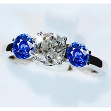 Afbeelding in Gallery-weergave laden, 3 Stenen Ring Echt Diamant &amp; Blauwe Saffier 3,50 Karaat Kathedraal Instelling
