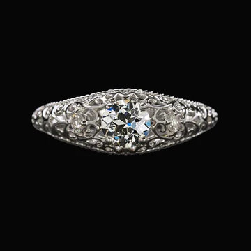 3 Stenen Ring Rond Oud Geslepen Echt Diamant Filigraan Antieke Stijl 1,25 Karaat