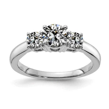 3 Stenen Ring Ronde Oude Mijn Geslepen Echt Diamanten Witgouden Sieraden 3 Karaat