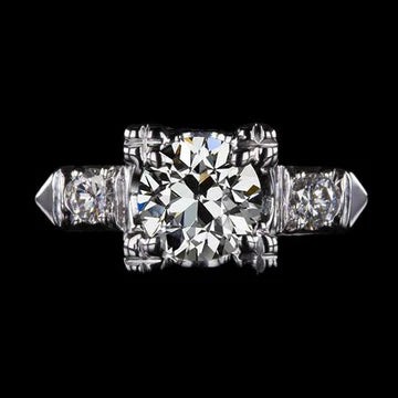 3 Stenen Ring Ronde Oude Mijnwerker Echt Diamant 14K Wit Goud 3 Karaat Sieraden