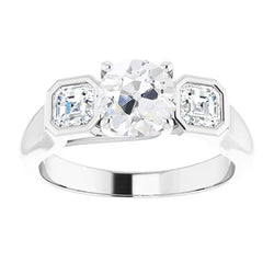 Driesteensring met Briljant & Oud Slijpsel Natuurlijke uit de aarde gewonnen Diamant met Pootjes en Kastzetting 3.50 Karaat