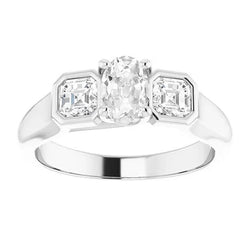 Driesteensring met Asscher & Ovaal Oud Geslepen Natuurlijke uit de aarde gewonnen Diamant met Pootjes en Kastzetting 4 Karaat