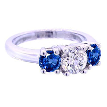 Afbeelding in Gallery-weergave laden, 3 Stenen Ronde Echt diamanten Ring Blauwe Saffier Sieraden 2,50 Karaat
