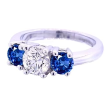 Afbeelding in Gallery-weergave laden, 3 Stenen Ronde Echt diamanten Ring Blauwe Saffier Sieraden 2,50 Karaat
