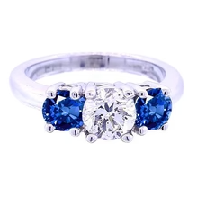 Afbeelding in Gallery-weergave laden, 3 Stenen Ronde Echt diamanten Ring Blauwe Saffier Sieraden 2,50 Karaat
