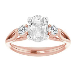 Drie Steen Ronde & Ovale Oude Mijnwerker Natuurlijke uit de aarde gewonnen Diamanten Ring met Gespleten Schacht 5.75 Karaat