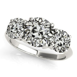 3-Steens Ronde Old Mine Cut Natuurlijke uit de aarde gewonnen Diamanten Ring Witgoud 6 Karaat