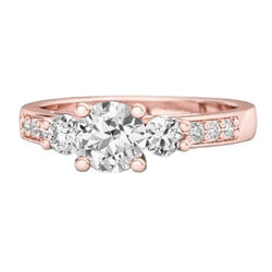 3 Stenen Stijl 2,80 Karaat Echt Diamanten Trouwring Rose Goud 14K