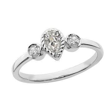 3 Stone Pear Old Cut Echt Diamond Ring Touw Prong Bezel Set 1,50 Karaat