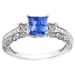 14K Witgoud Royal Blue Saffier Gekleurde Steen Ring