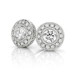 3,10 Karaat Ronde Geslepen Echt Diamanten Halo Oorbellen Voor Dames Wit Goud 14K