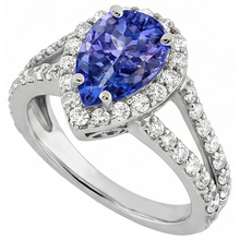 Afbeelding in Gallery-weergave laden, echte round tanzaniet 3.25karaat ring close-up detail

