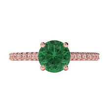 Afbeelding in Gallery-weergave laden, 3.25 karaat ronde Groente smaragd en diamanten ring goud Rose 14K edelsteen
