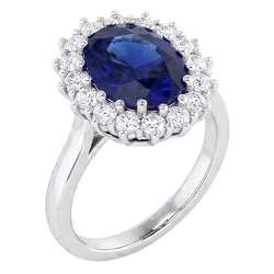 3,5 ct ovale Ceylon saffier ronde Natuurlijke echte diamanten ( niet in een laboratorium gekweekt ) ring wit goud 14k