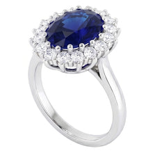 Afbeelding in Gallery-weergave laden, 3,5 ct ovale Ceylon saffier ronde Natuurlijke echte diamanten ( niet in een laboratorium gekweekt ) ring wit goud 14k
