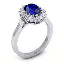 Afbeelding in Gallery-weergave laden, 3,5 ct ovale Ceylon saffier ronde Natuurlijke echte diamanten ( niet in een laboratorium gekweekt ) ring wit goud 14k
