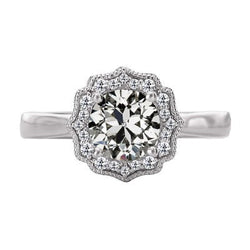 3.50 Karaat Rond Oude Mijnwerker Echte Natuurlijke uit de a aarde gewonnen Diamanten Halo Ring Bloem Stijl