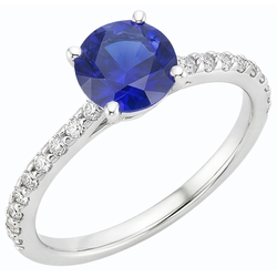 3,50 karaat blauwe saffier Solitaire & ronde Natuurlijke echte diamant ( niet in het laboratorium gekweekt )en accenten 4 Prong