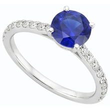 Afbeelding in Gallery-weergave laden, 3,50 karaat blauwe saffier Solitaire &amp; ronde Natuurlijke echte diamant ( niet in het laboratorium gekweekt )en accenten 4 Prong
