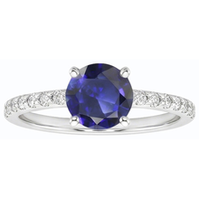 Afbeelding in Gallery-weergave laden, 3,50 karaat blauwe saffier Solitaire &amp; ronde Natuurlijke echte diamant ( niet in het laboratorium gekweekt )en accenten 4 Prong
