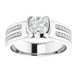 3.50 Karaat Rond & Cushion Oud Geslepen Natuurlijke uit de aarde gewonnen Diamanten Ring Half Kastzetting
