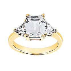 3,51 Ct. Big Echt Diamants Yellow Gold Emerald Cut Three Stone Ring Nieuw