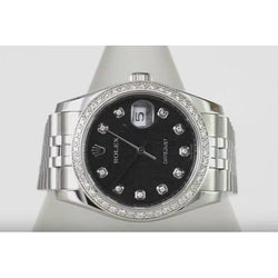 Rolex Datejust Heren Horloge met 3.5 Karaat Custom Diamanten Wijzerplaat, Lunette, en Verdekte Sluiting in Edelstaal & Goud