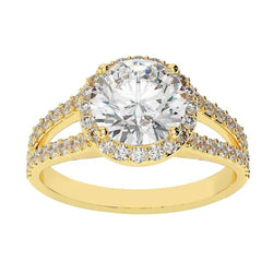 3.60 Karaat Halo Ronde Natuurlijke uit de aarde gewonnen Diamanten Ring Geelgoud