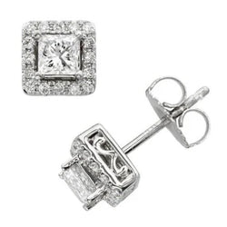 3,70 Karaat Sprankelende Echt Diamanten Lady Stud Halo Oorbellen 14K White Gold