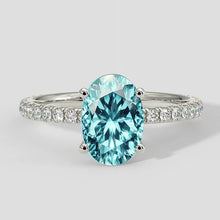 Afbeelding in Gallery-weergave laden, 3,75ct ovale blauwachtige Paraiba ring met diamanten band
