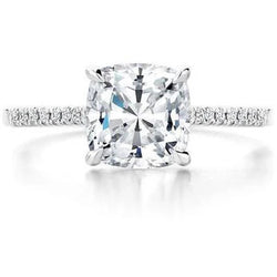3.90 Karaat Kussen & Rond Verlovingsring met Accent 14K Witgoud Natuurlijke uit de aarde gewonnen Diamant